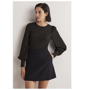 NEW Boden Metallic Blouson Sleeve Top in Black/Gold, Size 10